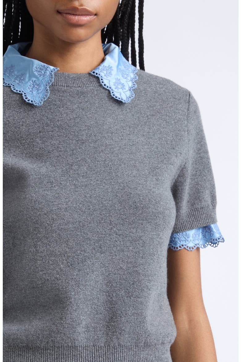 Short Sleeve Wool & Cashmere Sweater with Removable Collar, Alternate, color, MIX CASH LINGERIE