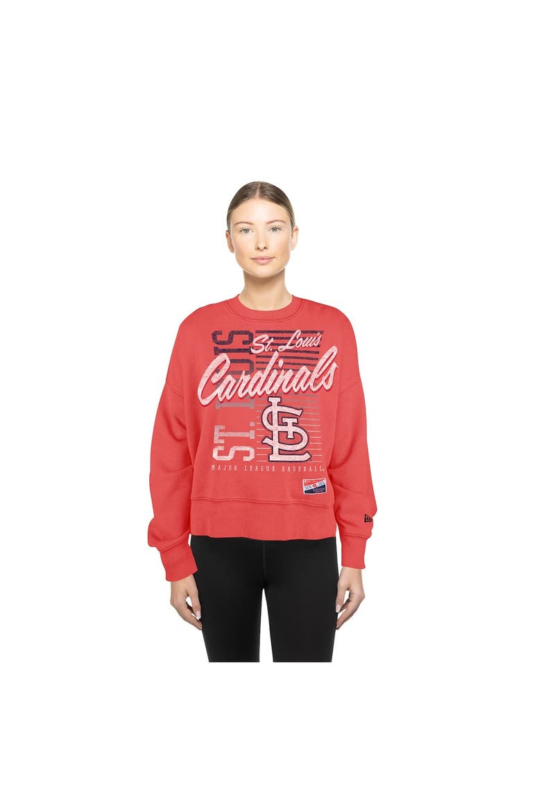 Women's New Era Red St. Louis Cardinals Boxy Mineral Wash Dolmen Sleeve Cropped Sweatshirt, Alternate, color, Red