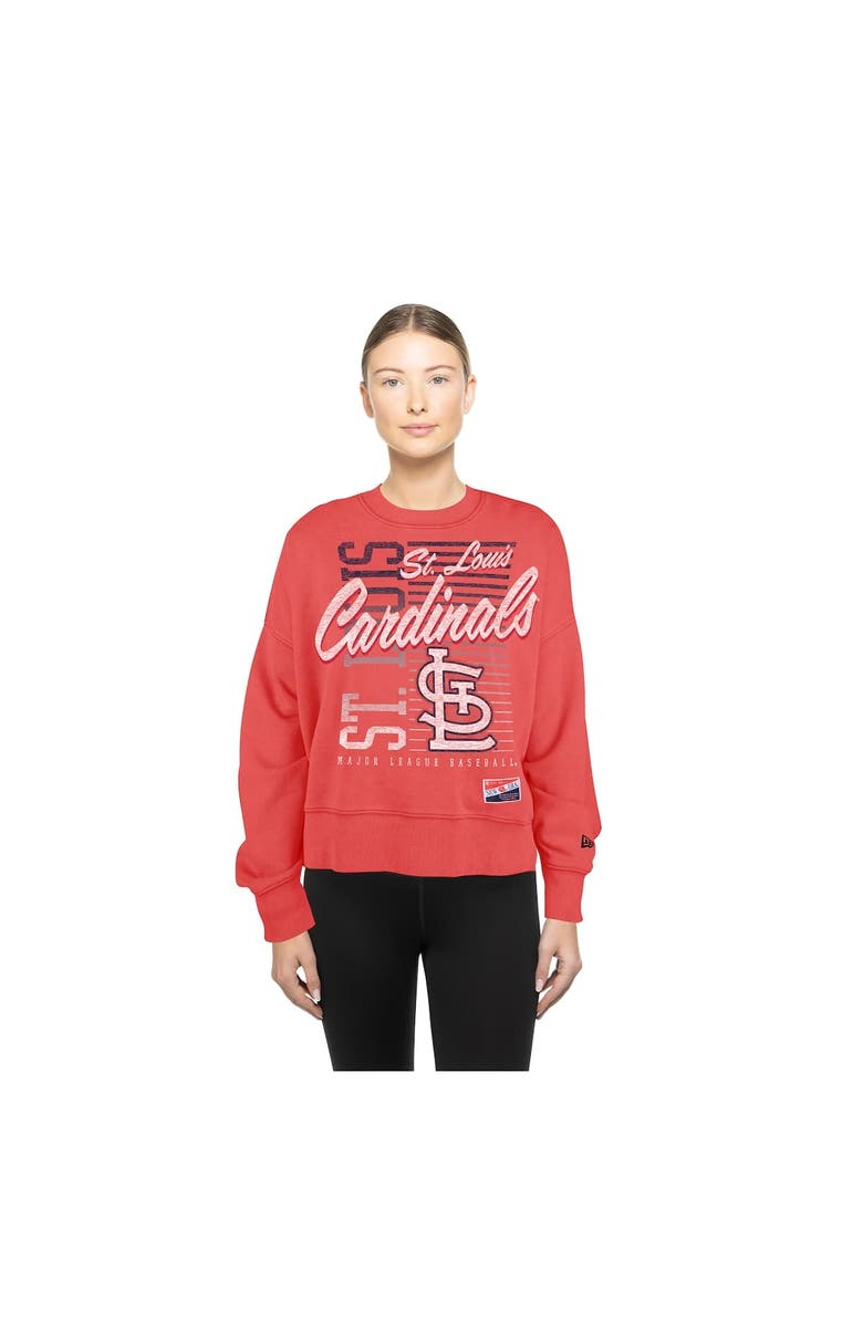 New Era Women
s New Era Red St. Louis Cardinals Boxy Mineral Wash Dolmen Sleeve Cropped Sweatshirt, Alternate, color, Red