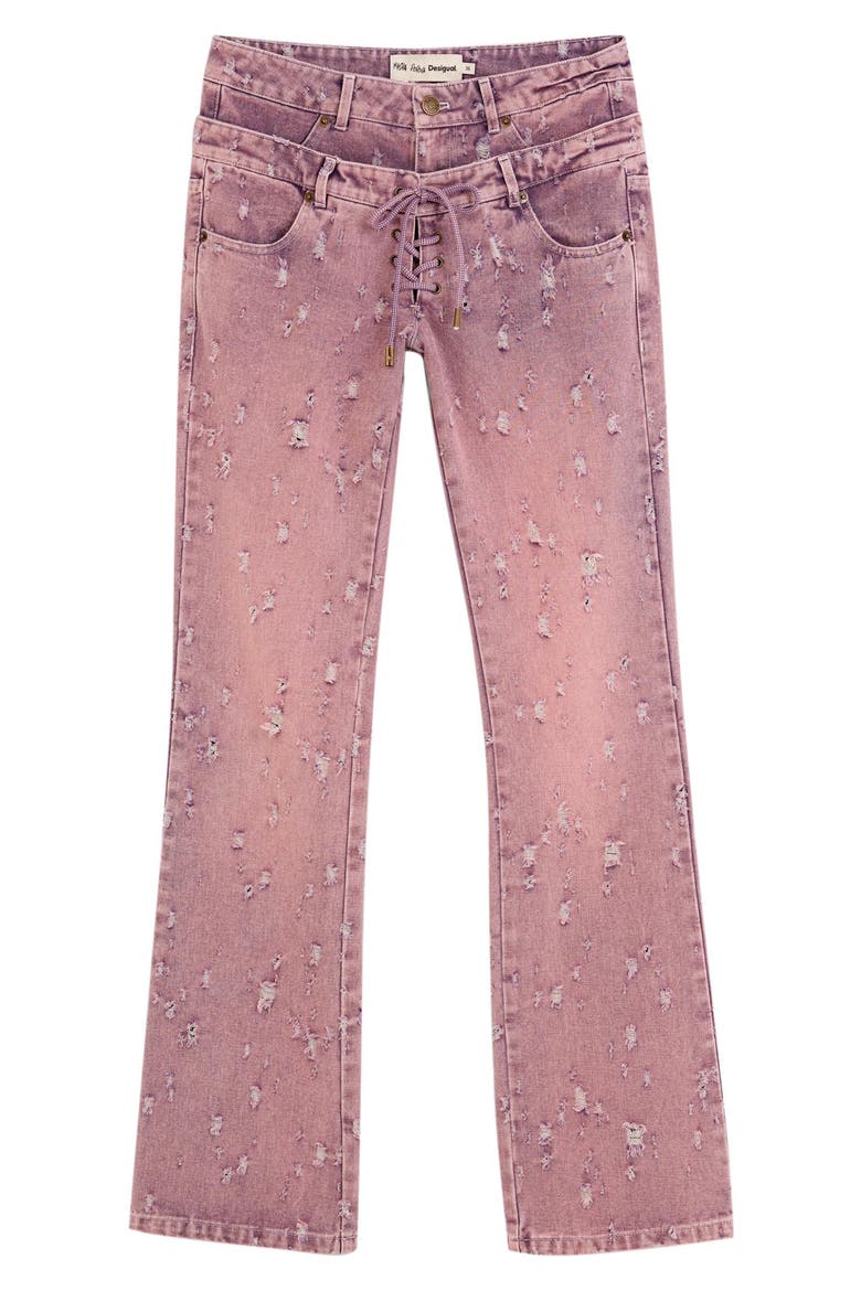 Double Waist Distress Straight Leg Jeans, Alternate, color, PINK