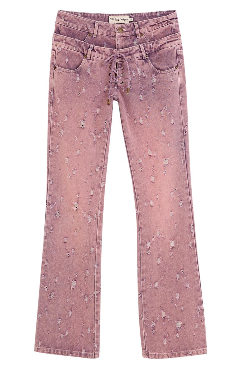Desigual Double Waist Distress Straight Leg Jeans, Alternate, color, Pink