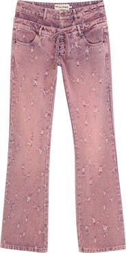 Desigual Double Waist Distress Straight Leg Jeans