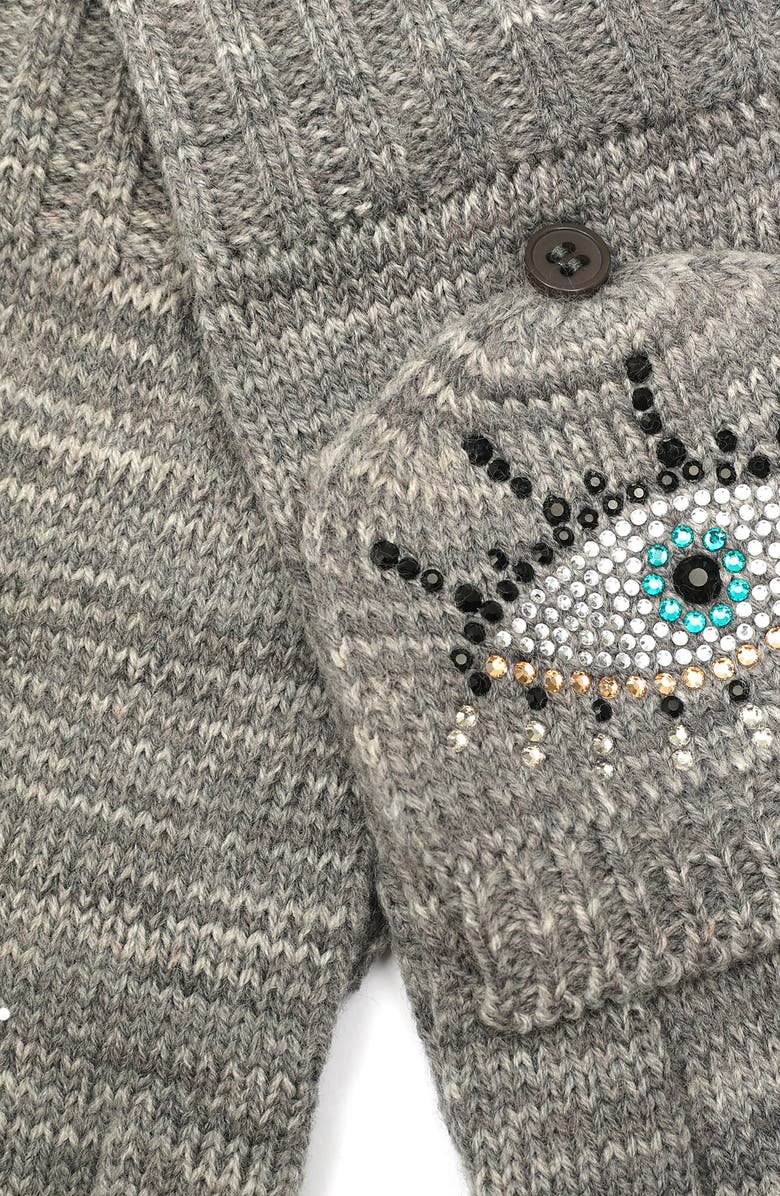 Kurt Geiger London Evil Eye Convertible Crystal Embellished Mittens, Alternate, color, Dark Grey Marl
