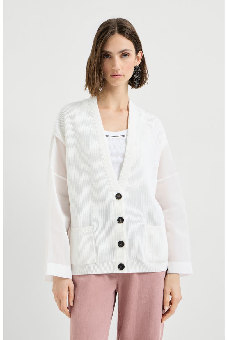 Rib knit cardigan, Main, color, White