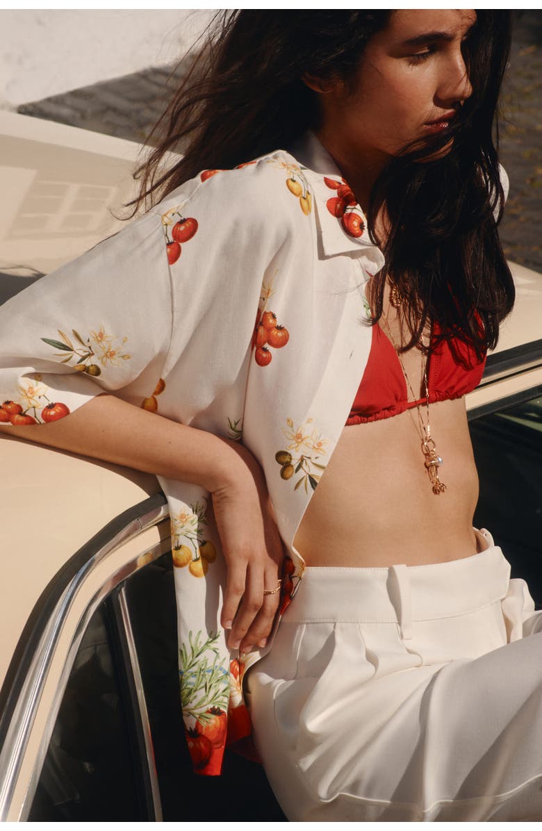 H&M Oversized Linen-blend Shirt, Alternate, color, Cream/Tomatoes