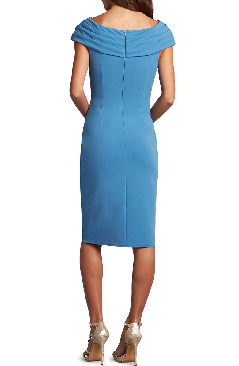 Tadashi Shoji Pleated Cap Sleeve Crepe Sheath Dress, Alternate, color, Cadet Blue