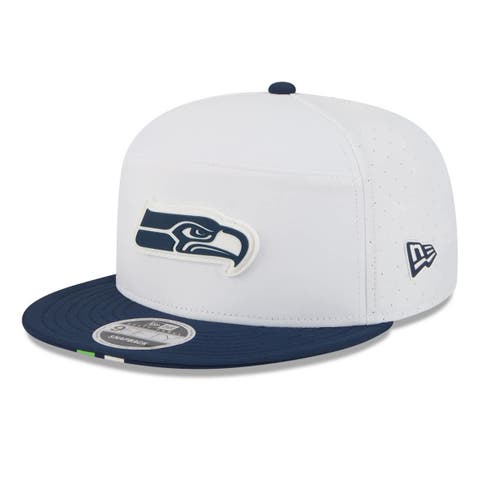 Men's New Era  White/College Navy Seattle Seahawks 2025 NFL Training Camp Split Panel 9FIFTY Snapback Hat