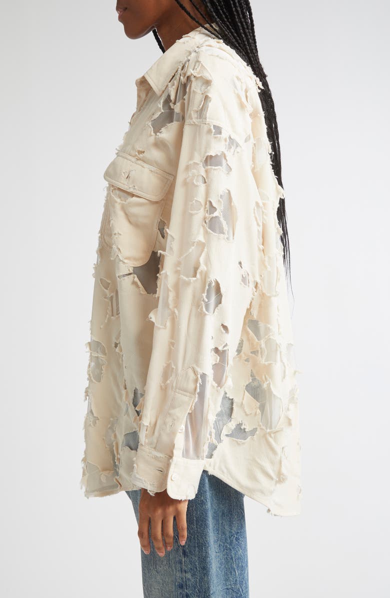 R13 Ripped Button-Up Shirt, Alternate, color, Beige