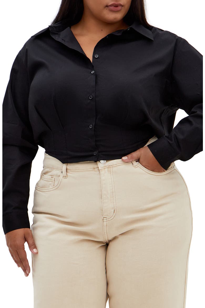 Classic Crop Button-Up Shirt, Main, color, BLACK
