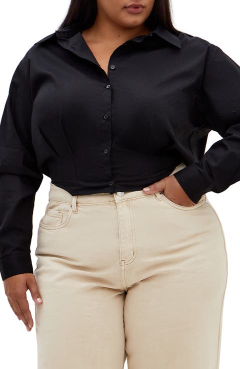 Classic Crop Button-Up Shirt (Plus)