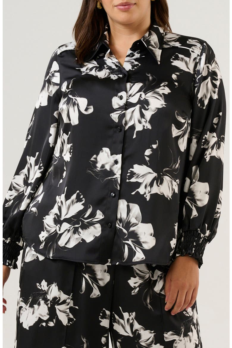 Gilda Floral Button-Up Shirt, Alternate, color, BLACK/ MILK