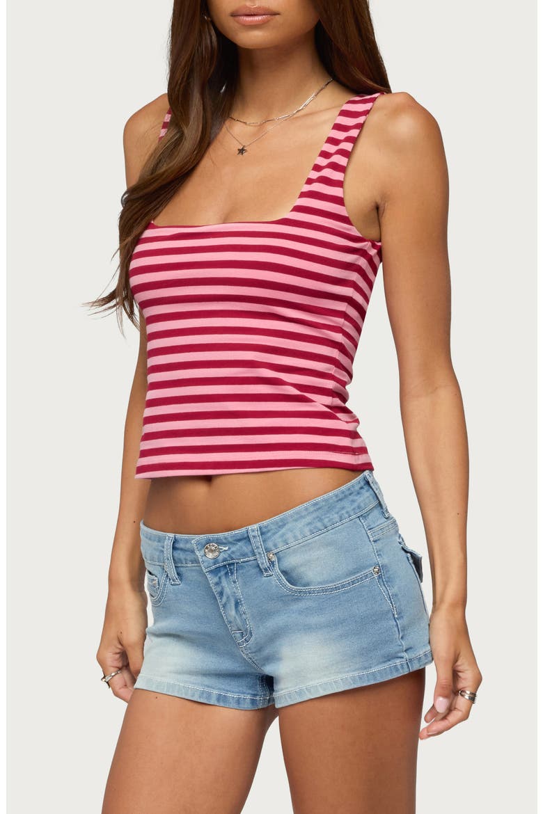 Stripe Square Neck Built-In Bra Crop Tank, Alternate, color, BURGUNDY-AND-PINK
