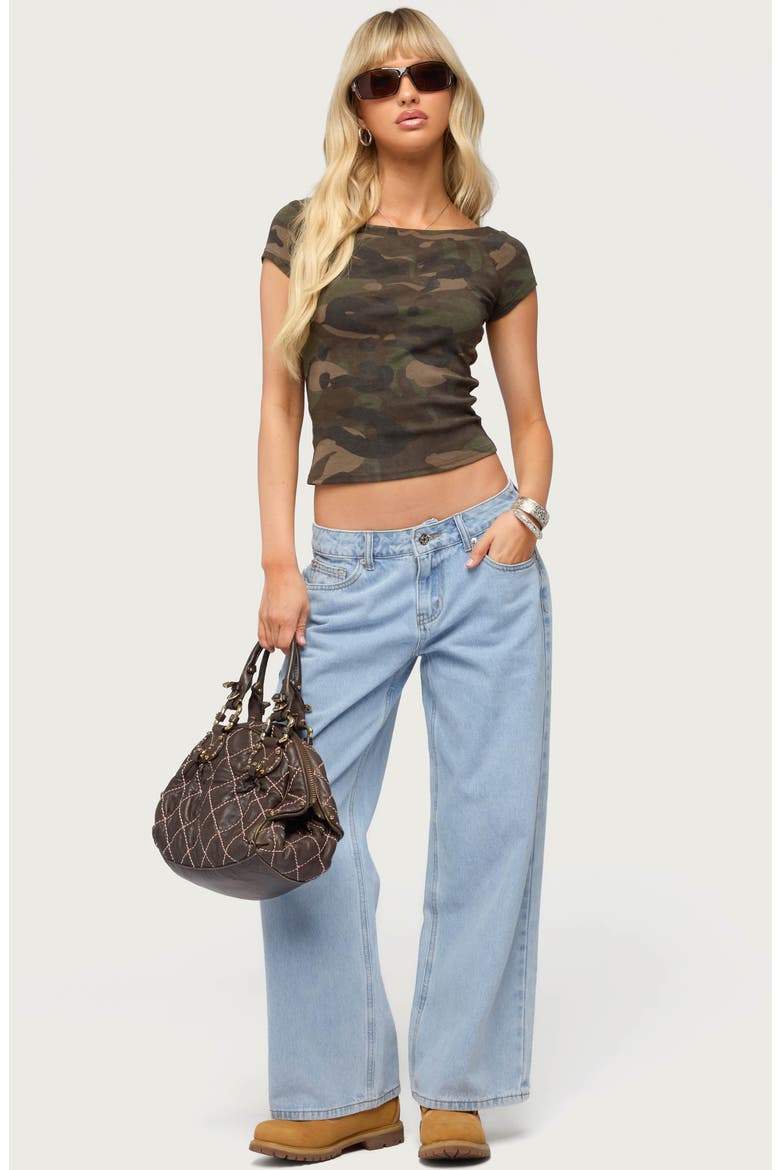 Lumielle Camo Print Boat Neck Crop Top, Alternate, color, OLIVE
