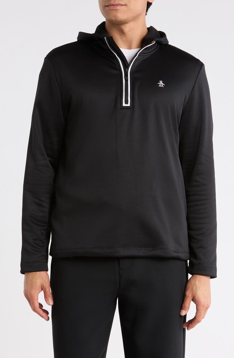 Original Penguin Long Sleeve Half-Zip Fleece Pullover Hoodie, Main, color, Caviar