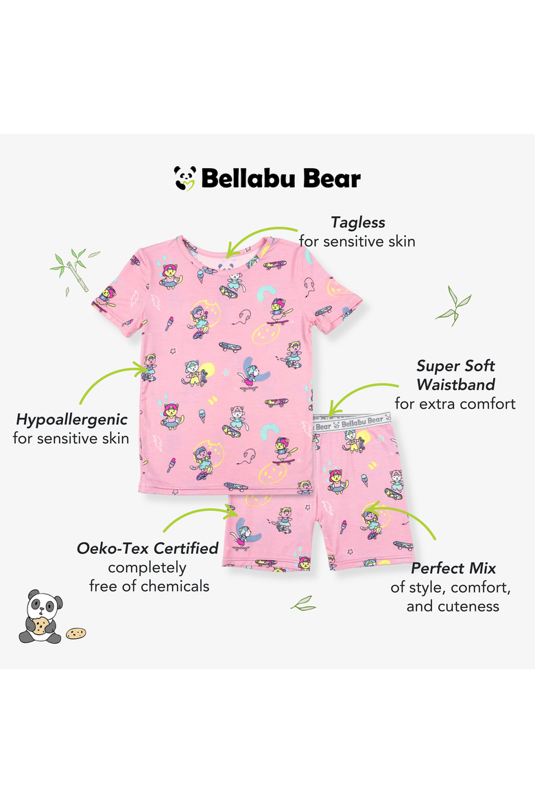 Skater Kitty Kids 2-Piece Short Sleeve & Shorts Pajama Set, Alternate, color, Skater Kitty