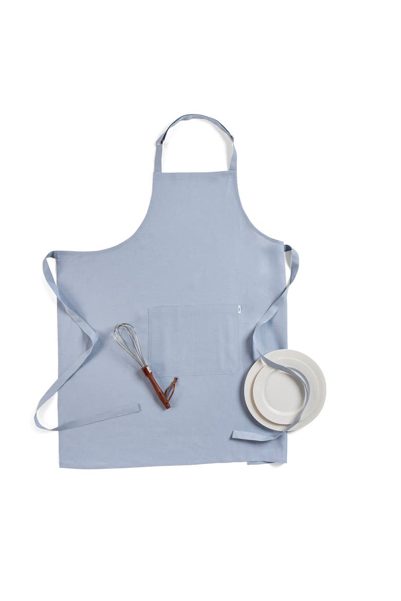 Linen Bib Apron with Adjustable Neck Strap & Center Pockets, 38 x 36 Inches, Alternate, color, Dusty Blue