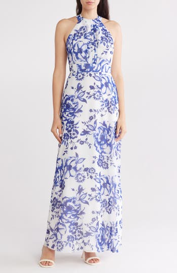 ELIZA J ELIZA J FLORAL HALTER MAXI DRESS