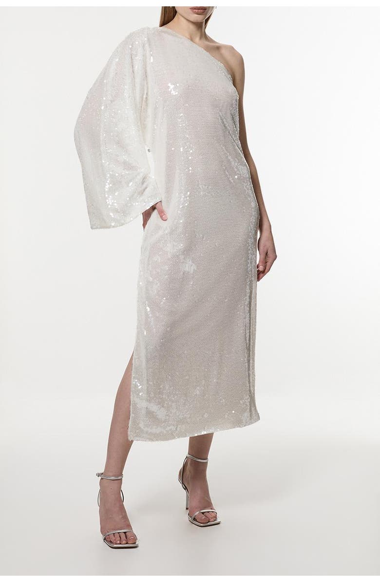 Karen Millen One Shoulder Woven Sequin Dress, Alternate, color, White