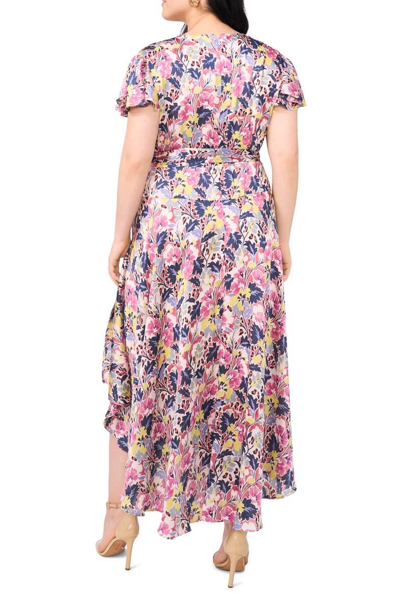 Floral Flutter Sleeve Asymmetric Midi Dress, Alternate, color, VIOLET BLUSH
