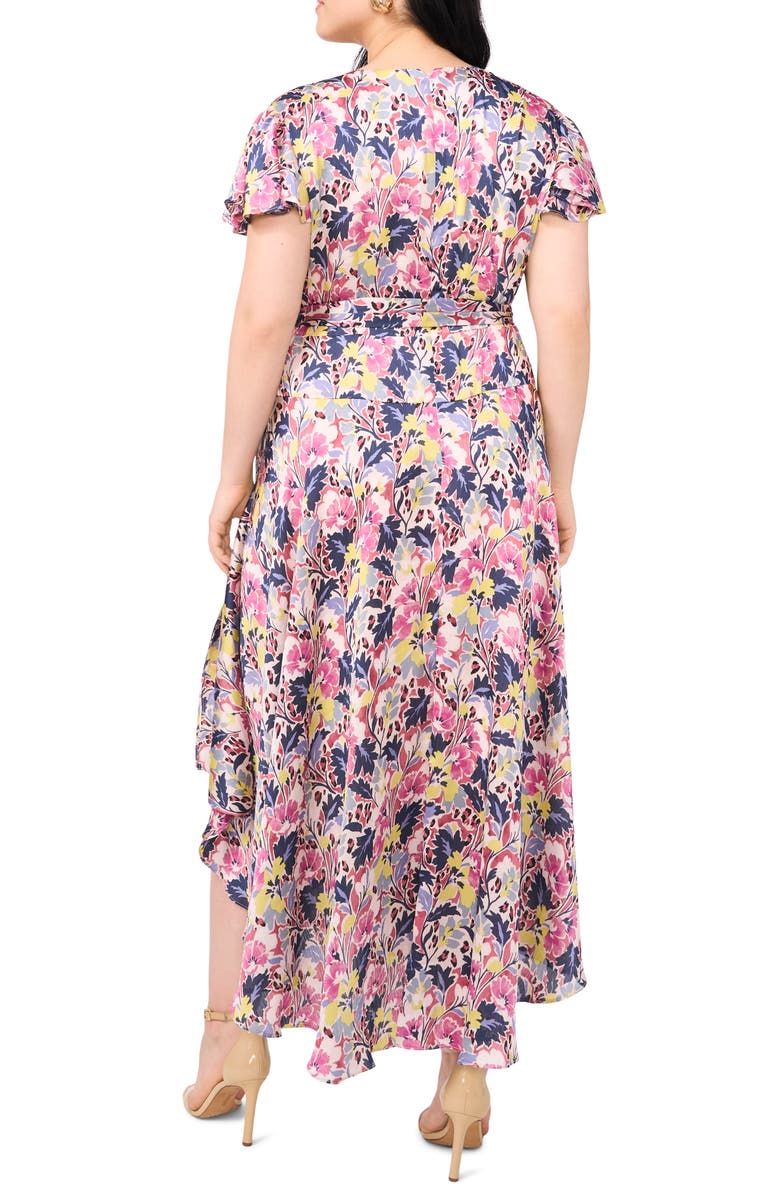Floral Flutter Sleeve Asymmetric Midi Dress
