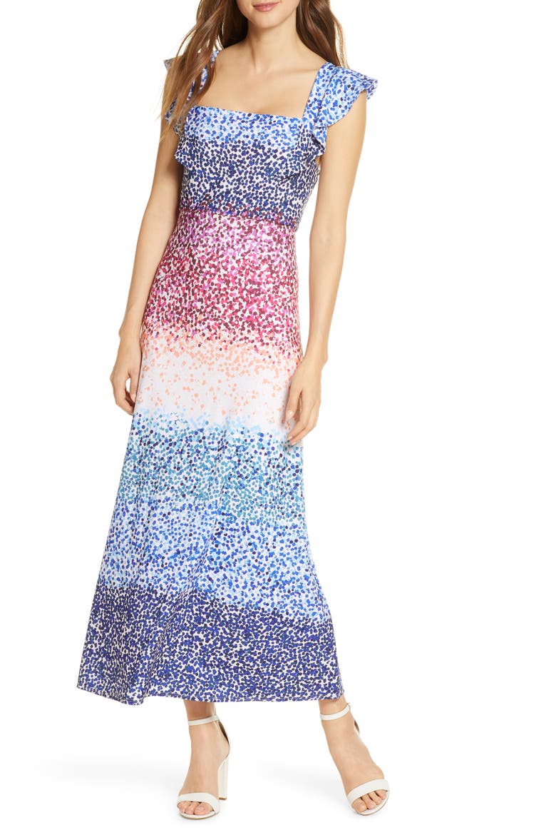 Ruffle Sleeve Maxi Dress, Main, color, IVORY MULTI