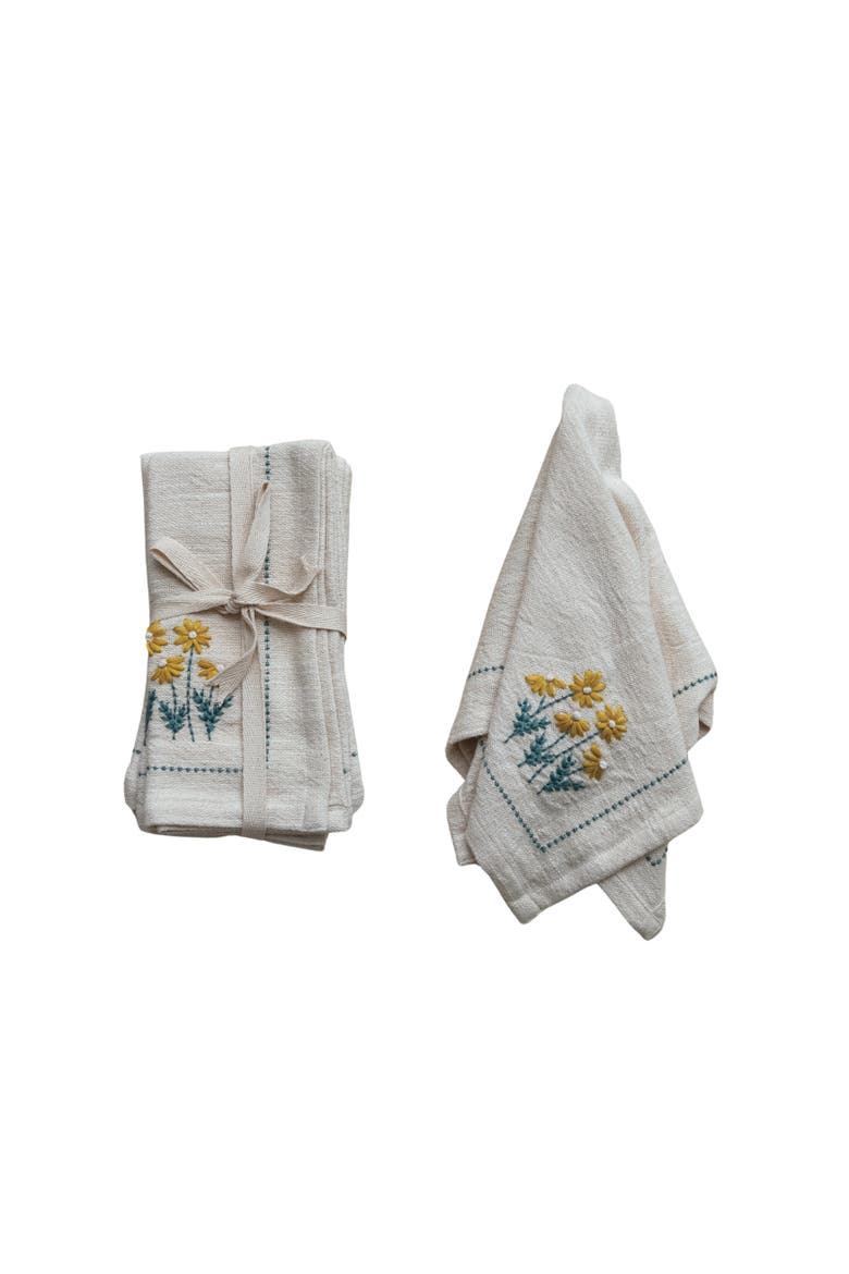 Hand-Embroidered Cotton Napkins, Main, color, White