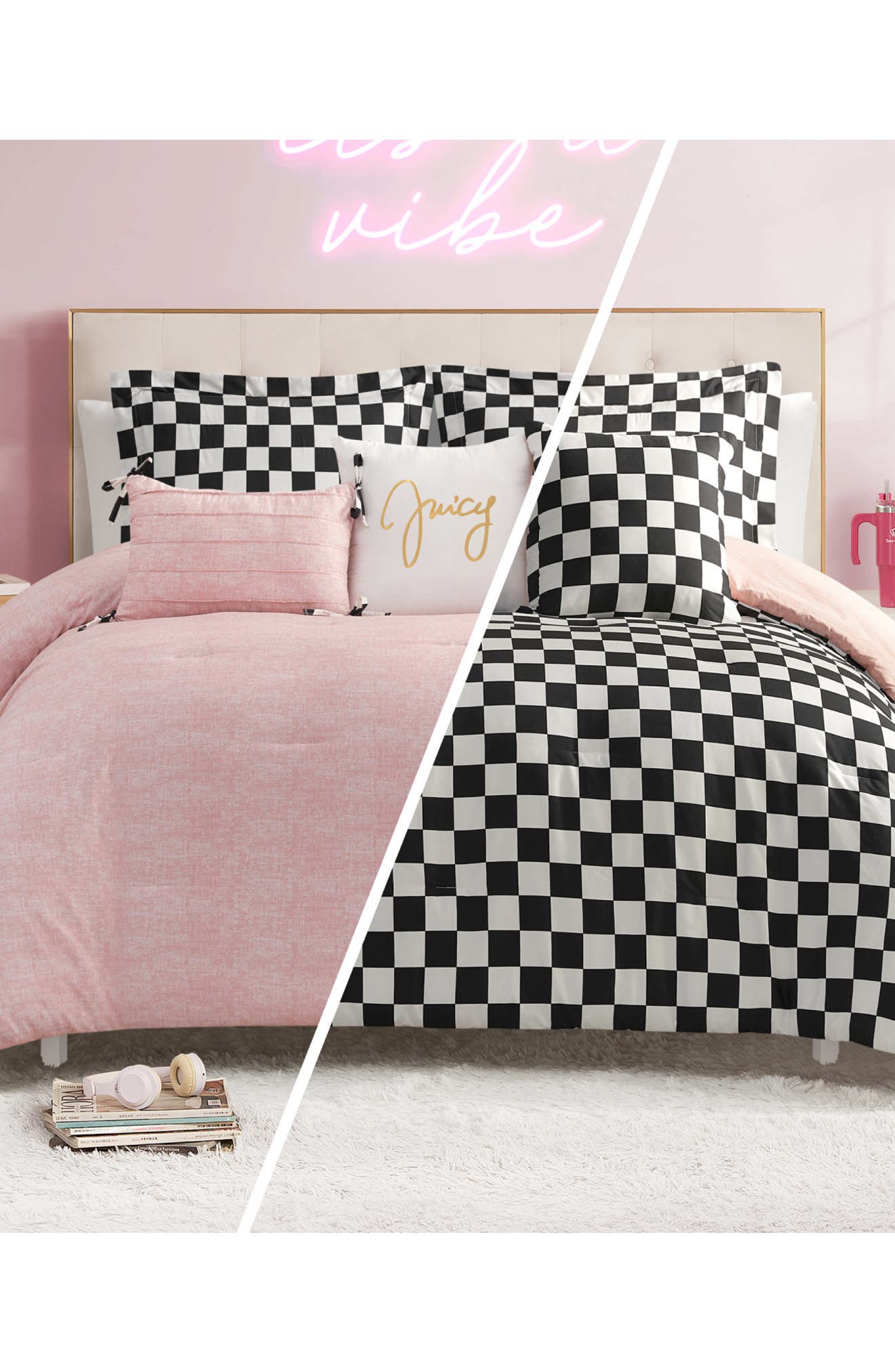 Juicy Couture Checkerboard Reversible Comforter & Sham Set