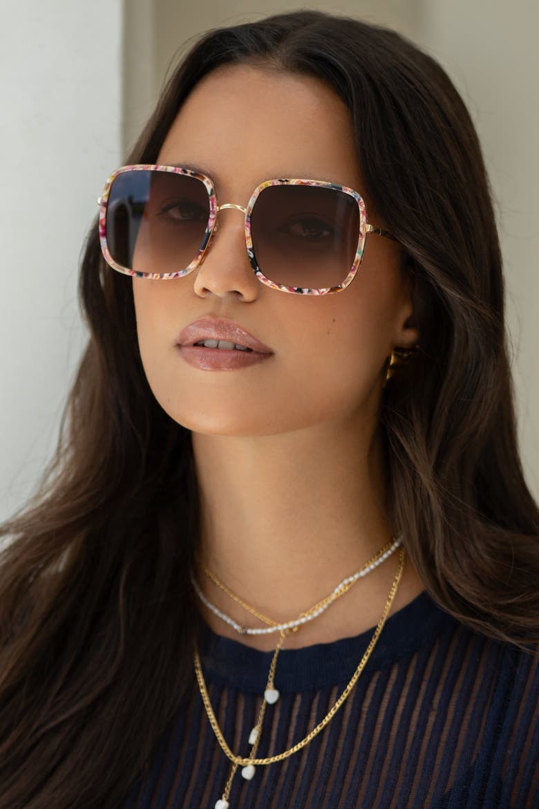 Cosmo Square Oversized Sunglasses, Alternate, color, Rose Tortoise