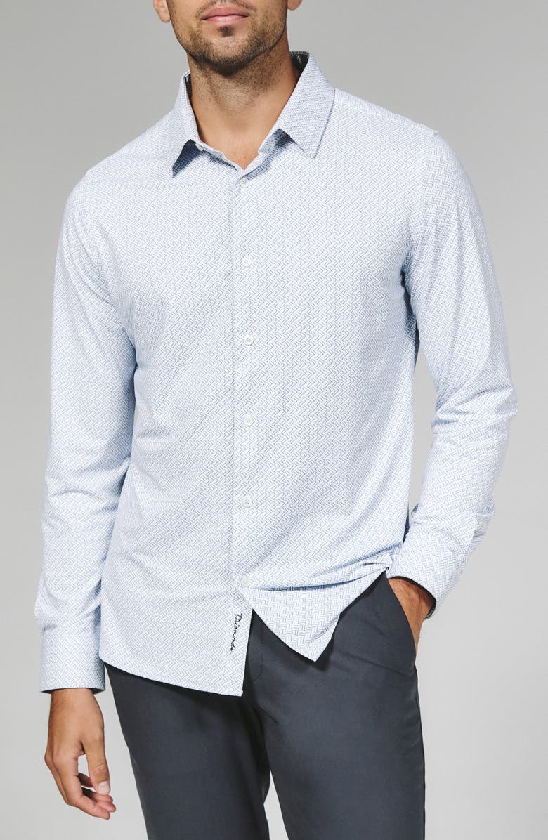 7 Diamonds Pesaro Geo Print Wrinkle Resistant Performance Button-Up Shirt, Main, color, Light Blue
