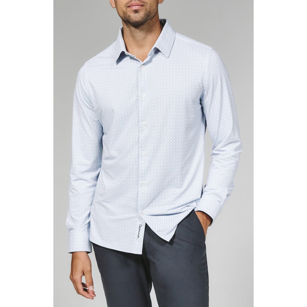 7 Diamonds Pesaro Geo Print Wrinkle Resistant Performance Button-up Shirt In Blue