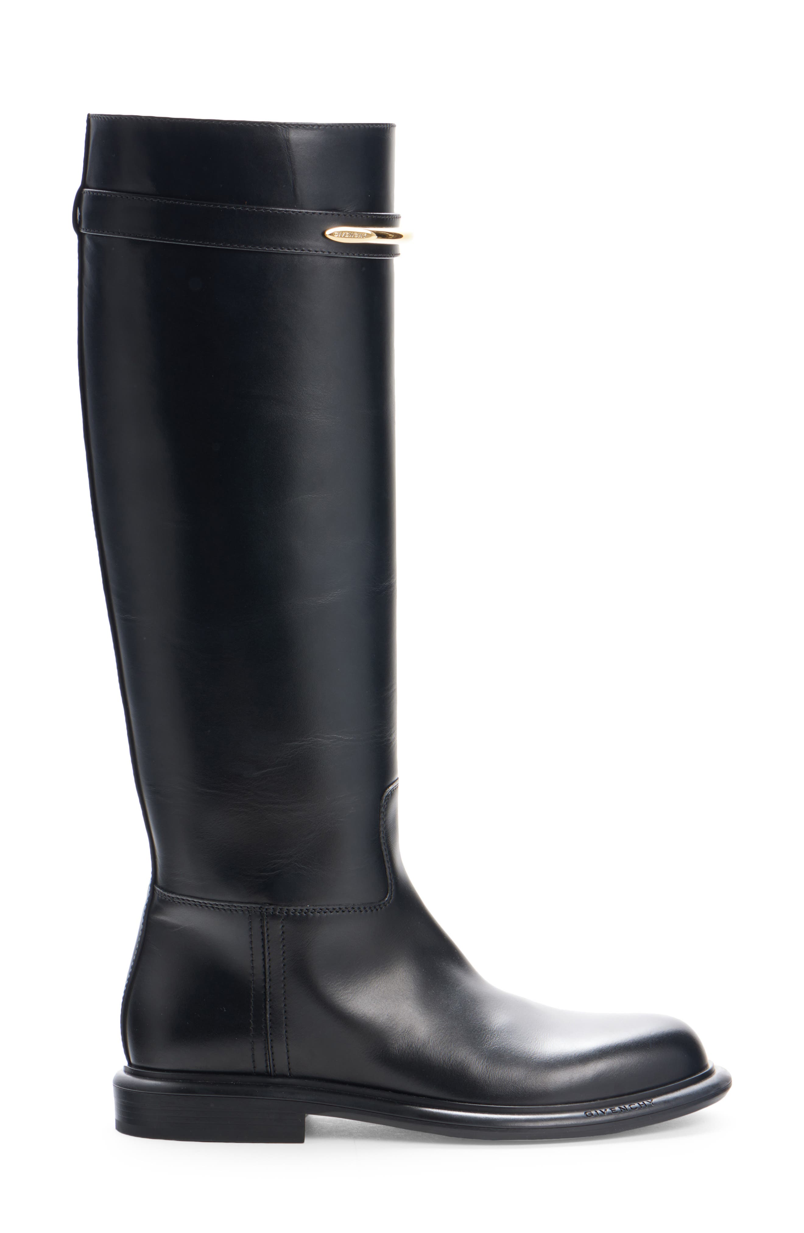 Pinch Knee High Leather Boot, Alternate, color, BLACK