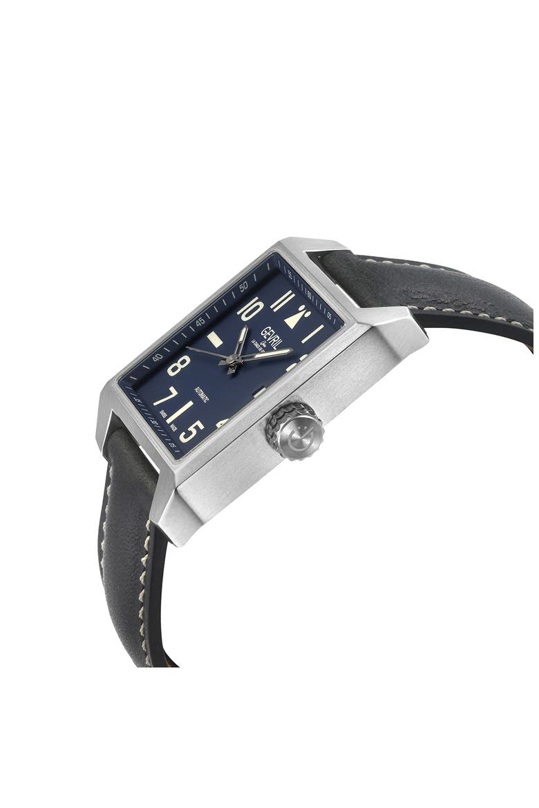 Herald Square Swiss Automatic Leather Strap Watch, 38mm, Alternate, color, BLACK