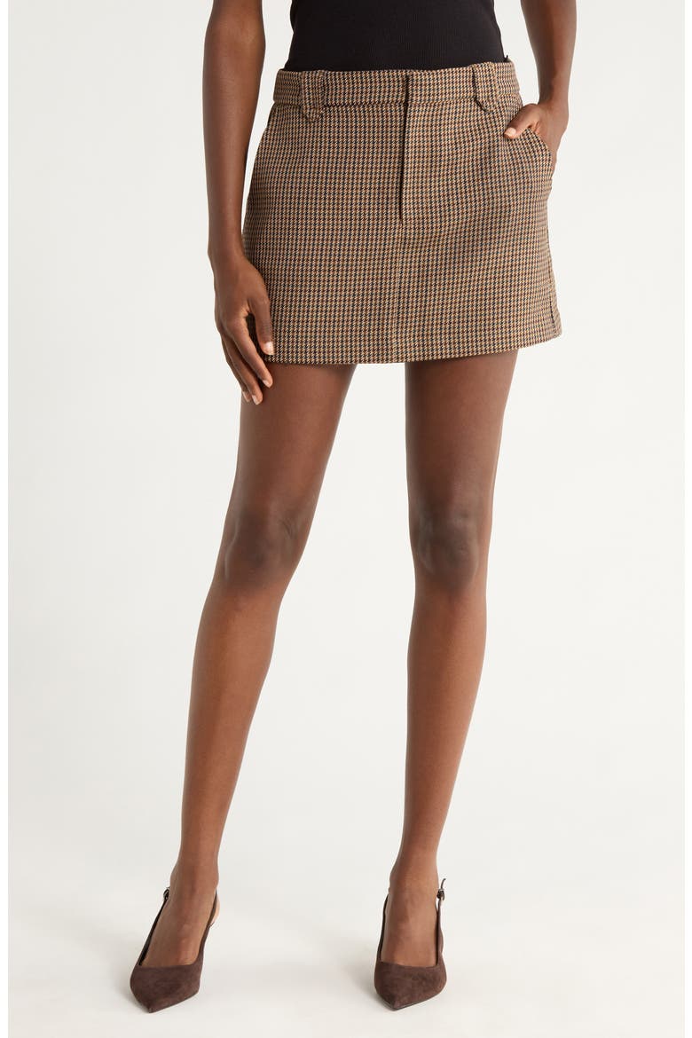 Bobbi Houndstooth Wool Blend Miniskirt, Main, color, BROWN MULTI