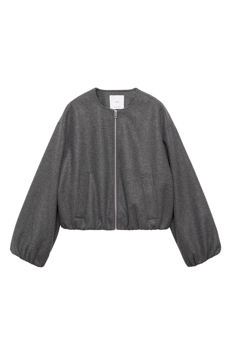MANGO Gathered Waist Bomber Jacket, Alternate, color, Grey