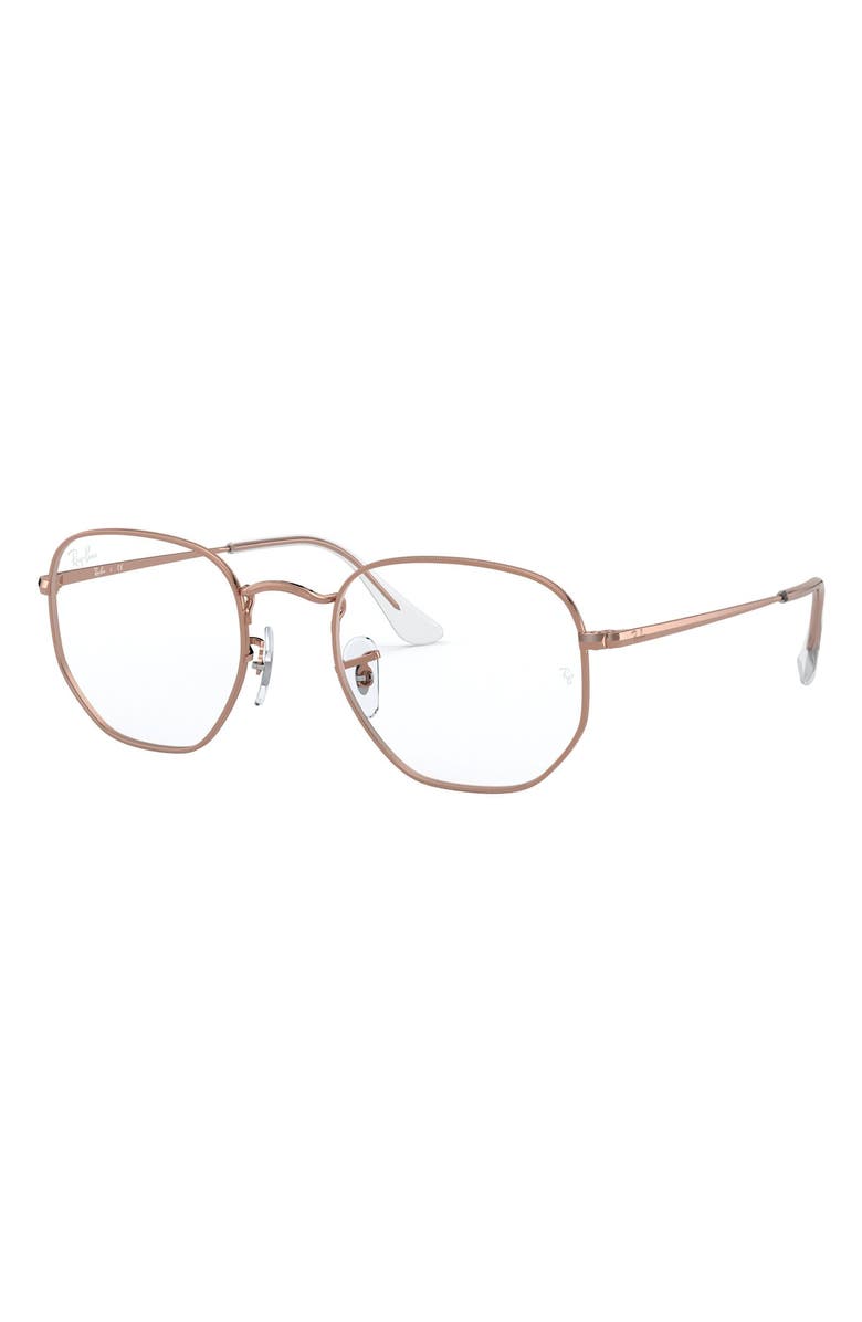 Ray-Ban Unisex 48mm Hexagonal Optical Glasses, Alternate, color, Rose Gold