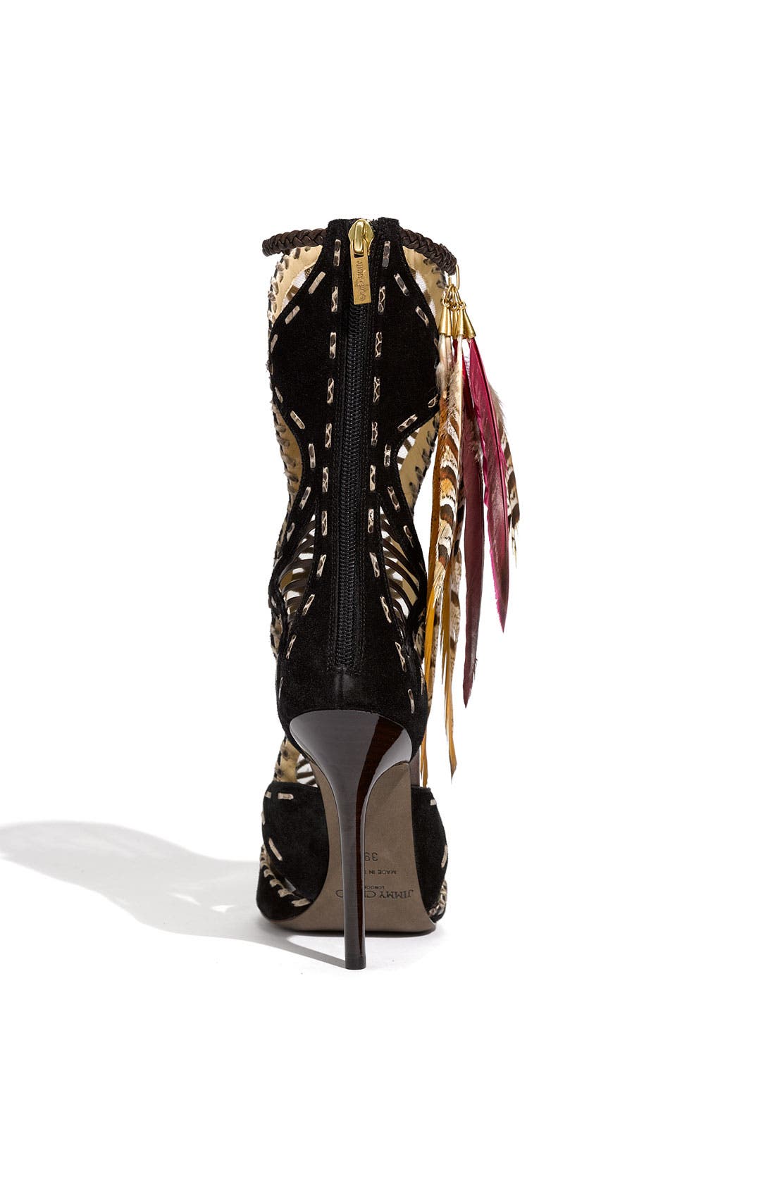 'Kevan' Feather Trim Gladiator Sandal, Alternate, color, BLACK/ BROWN