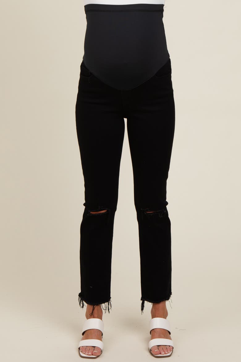Cut Hem Open Knee Straight Leg Maternity Jeans, Alternate, color, Black