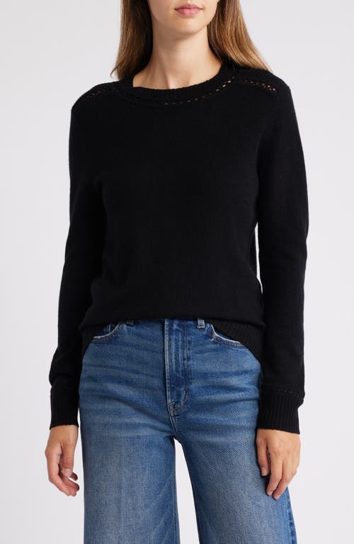 Griffen Open Stitch Trim Wool & Cashmere Sweater in Black 