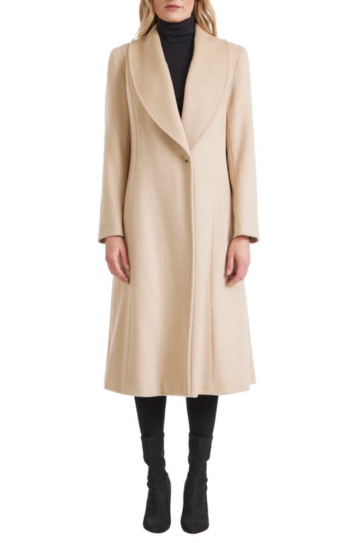 Sofia Cashmere Shawl Collar Camel Hair Princess Coat in Beige 