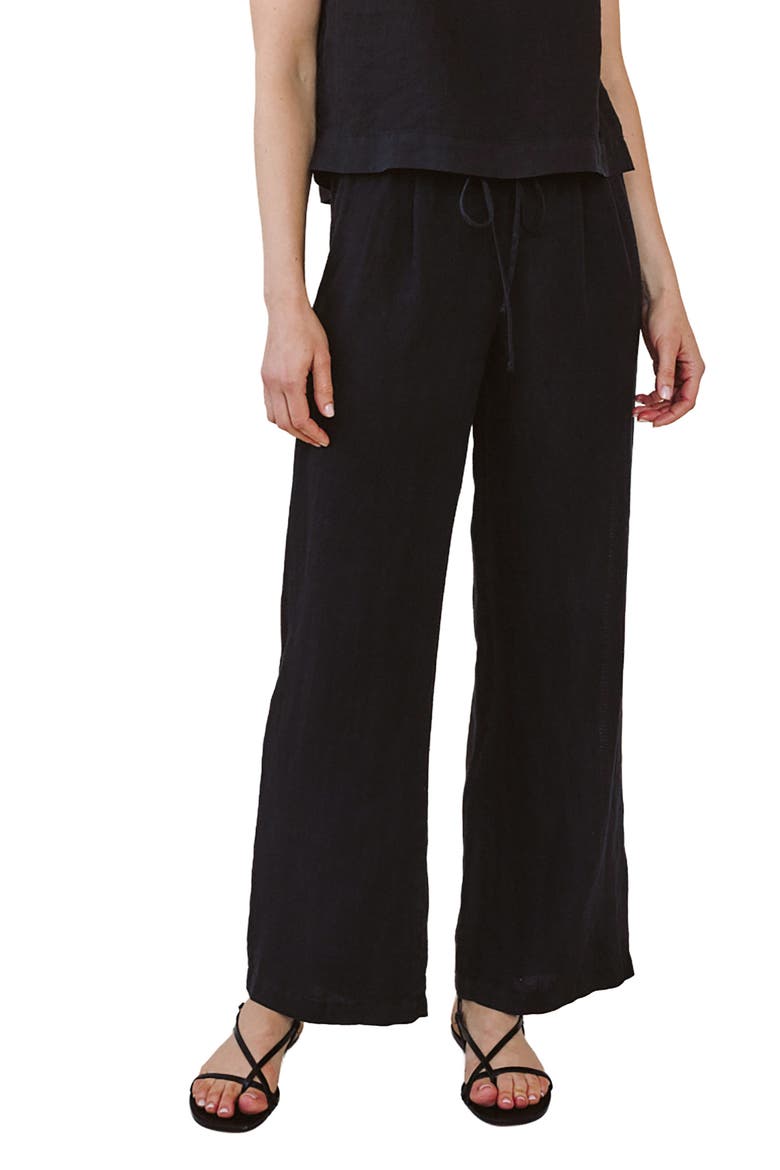 Wide Leg Linen Pants, Main, color, BLACK
