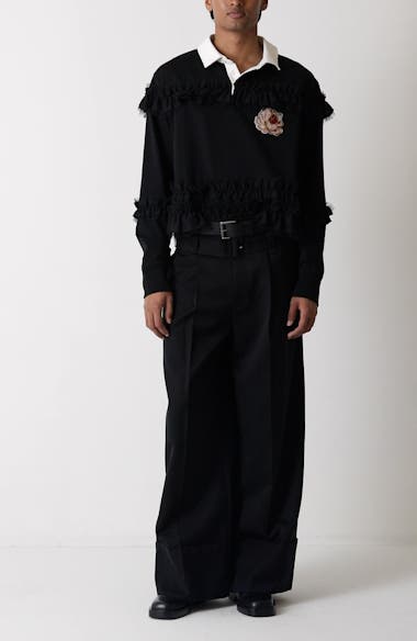 Simone Rocha Embroidered Crest Ruffle Rugby Shirt | Nordstrom