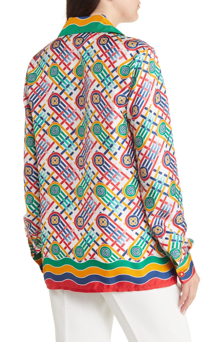 Casablanca Cuban Collar Long Sleeve Silk Blouse, Alternate, color, 