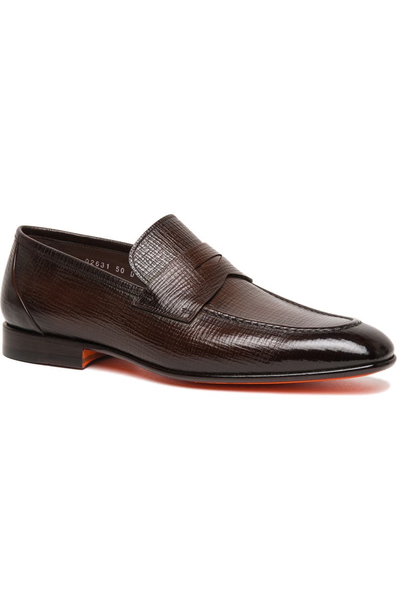 Santoni Gannon Penny Loafer, Main, color, Dark Brown