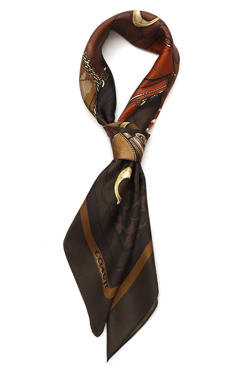 COACH Stacked Tabby Print Silk Square Scarf, Alternate, color, Maple Multi