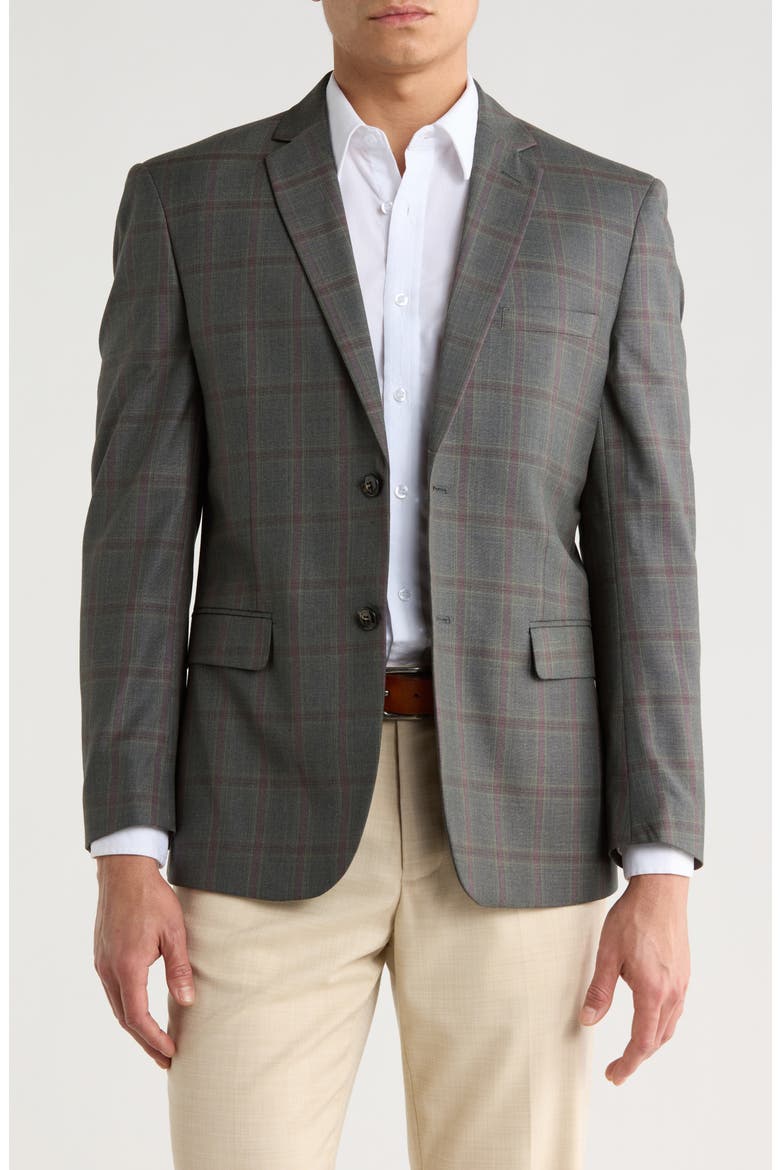 Slim Fit Plaid Blazer, Main, color, OLIVE