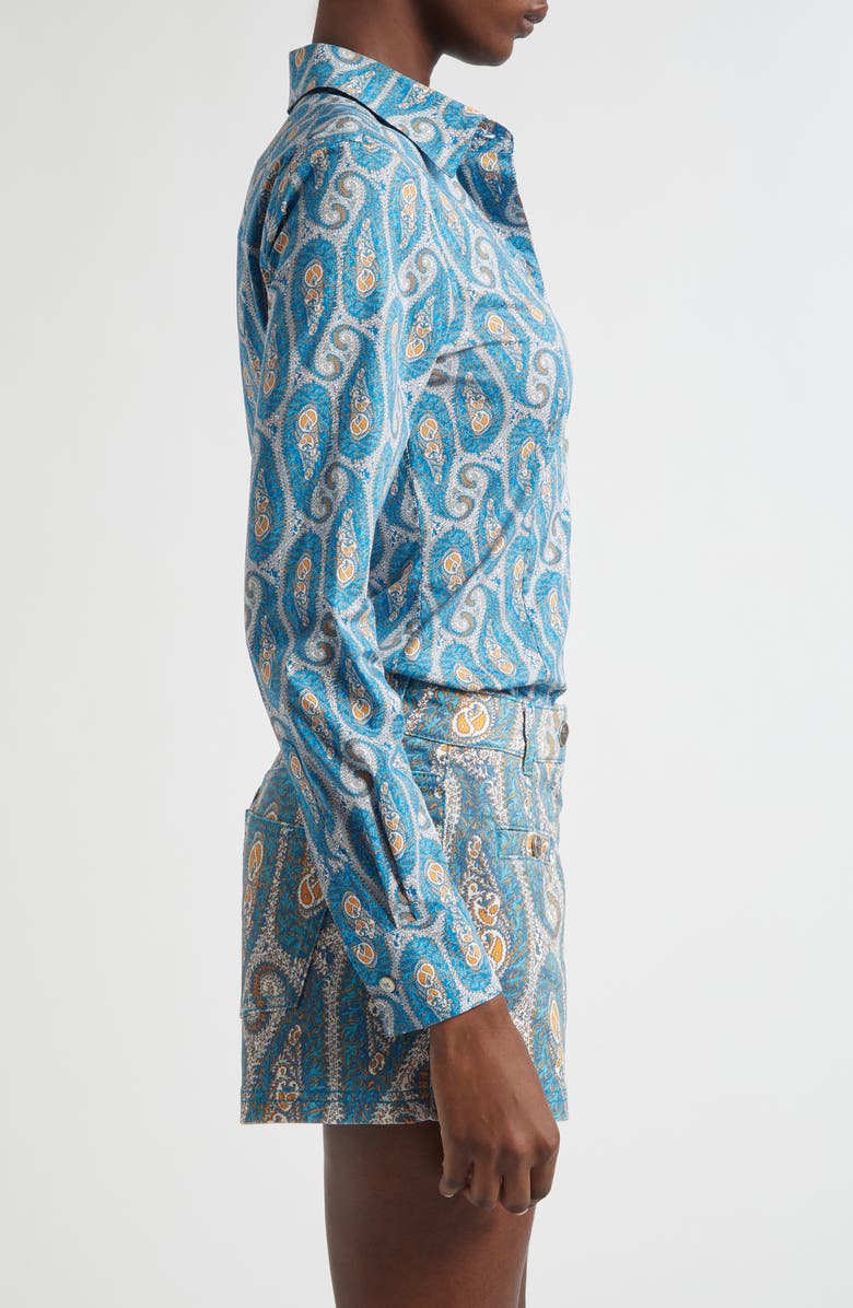 Etro Slim Fit Paisley Stretch Poplin Button-Up Shirt, Alternate, color, Print On White Base