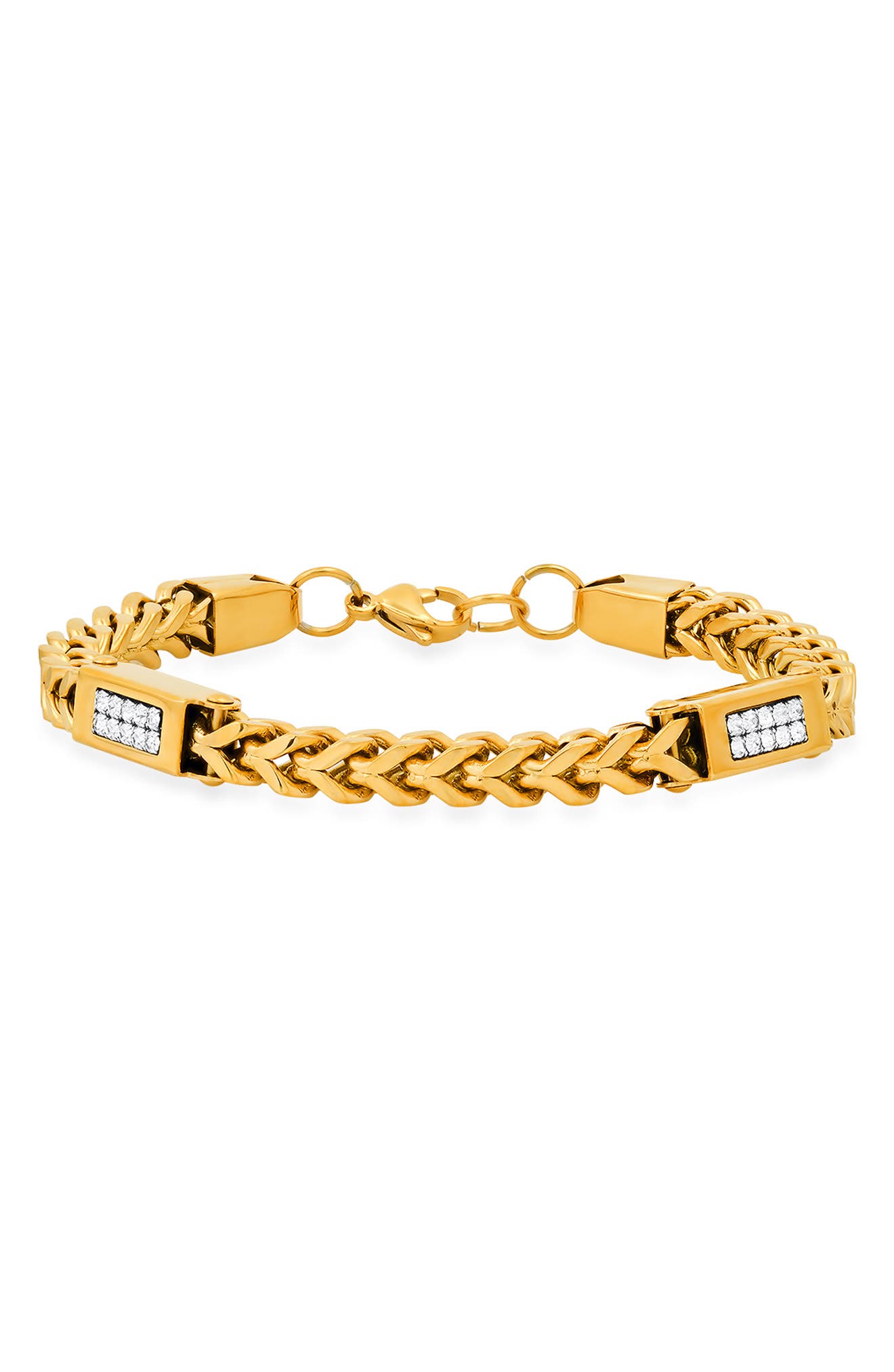 HMY JEWELRY 18k Gold Plated Stainless Steel Simulated Diamond Chain Bracelet