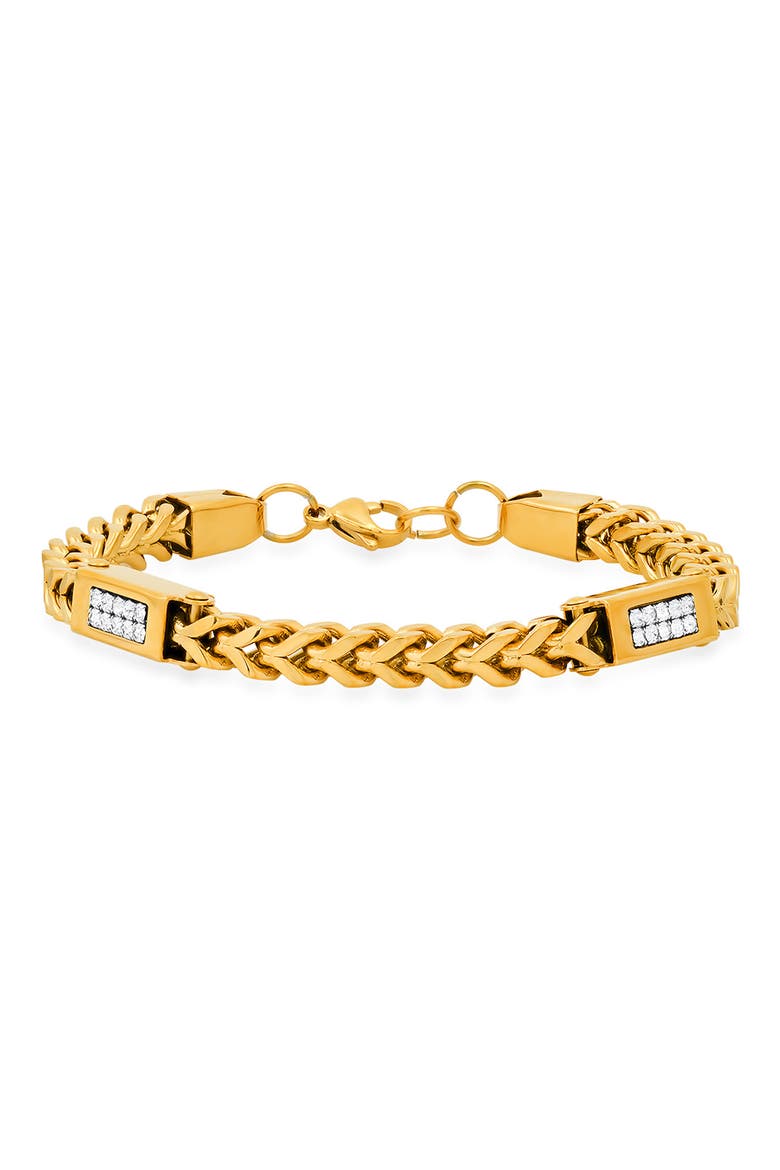 18k Gold Plated Stainless Steel Simulated Diamond Chain Bracelet, Main, color, YELLOW