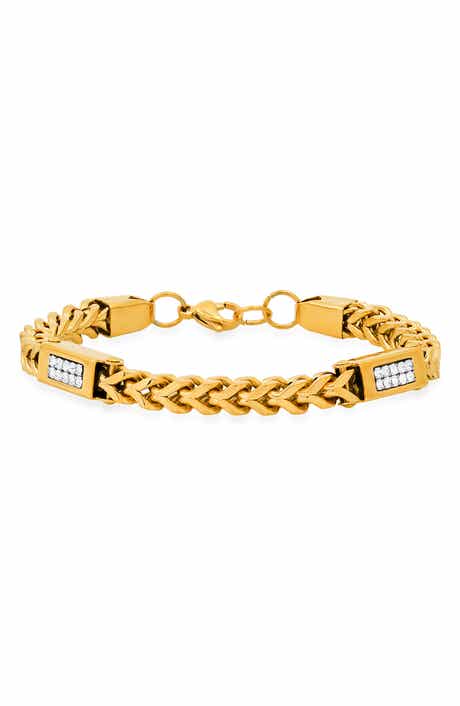 HMY JEWELRY 18k Gold Plated Stainless Steel Simulated Diamond Chain Bracelet