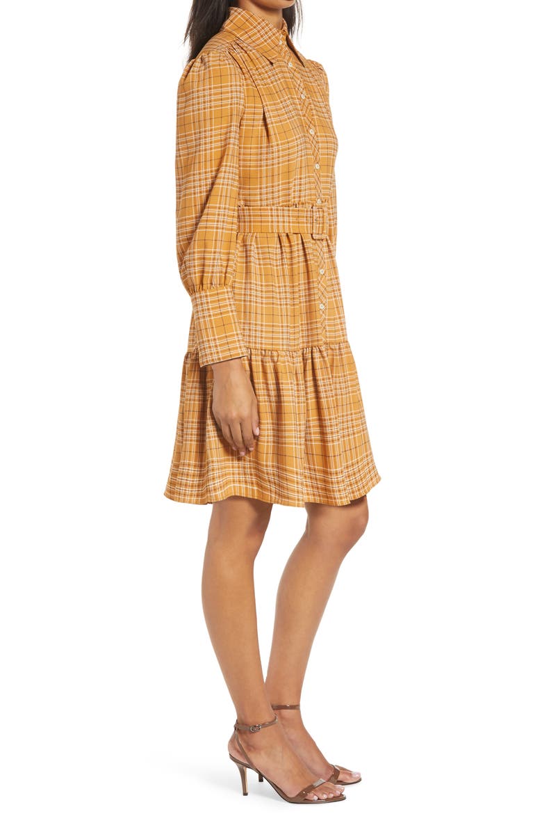 x Atlantic-Pacific Belted Long Sleeve Shirtdress, Alternate, color, BROWN PLAID